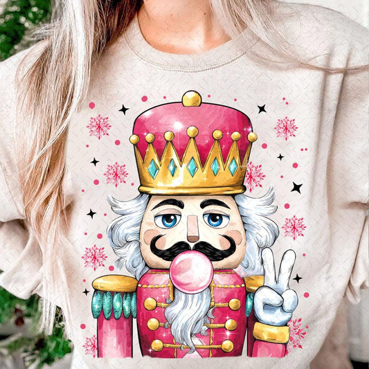 Pink Nutcracker Blowing Bubble – Funny Nutcracker With Sunglasses Xmas – Vintage Merry