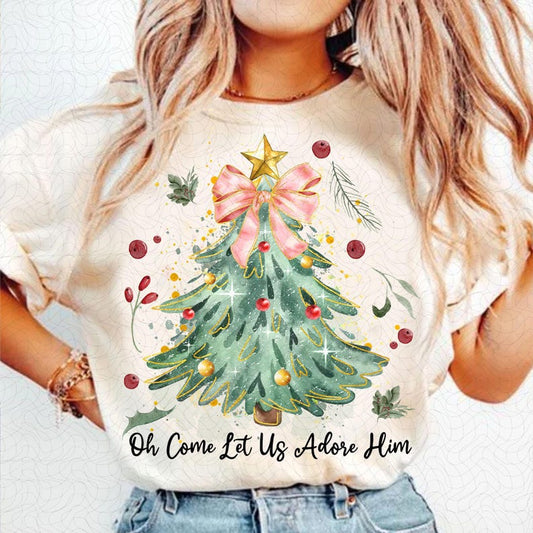 Oh Come Let Us Adore Him – Coquette Bow Christmas Tree – Christmas Jesus
