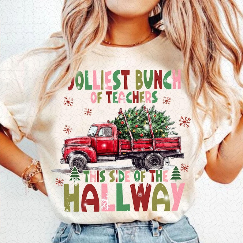 Jolliest Bunch of Teachers – Teacher Christmas – Funny Teacher Holiday DTF transfer