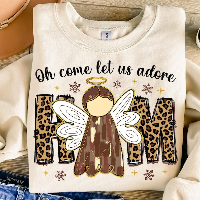 Oh come let us adore him – Angel Christmas – Colorful brushstroke angel DTF transfer
