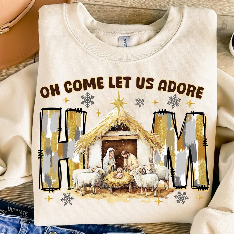Oh Come Let Us Adore Him – Nativity Scene Christmas – Coquette Jesus Christmas DTF transfer
