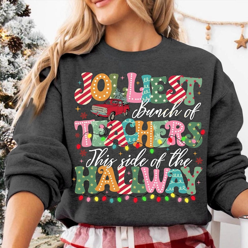 Jolliest Bunch of Teachers – Teacher Christmas – Funny Teacher Holiday DTF transfer