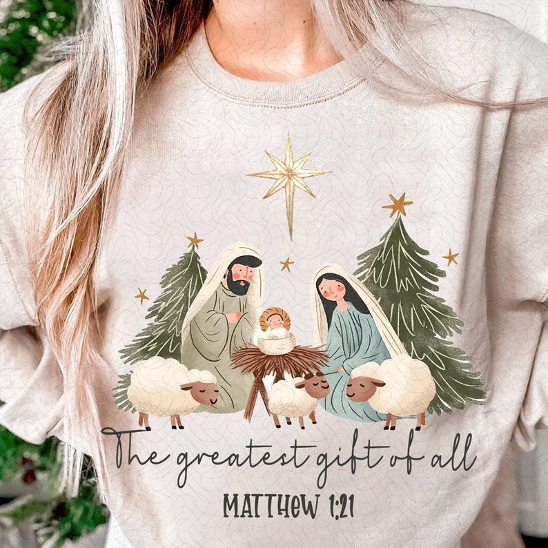 Christmas Manger Nativity Scene – Christian Coquette Faith – Hand Drawn DTF transfer