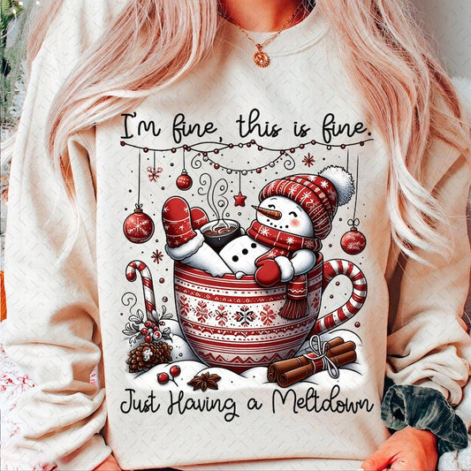 Im Fine This is Fine Just Having a Meltdown Funny Christmas Snowman Hot Cocoa Funny