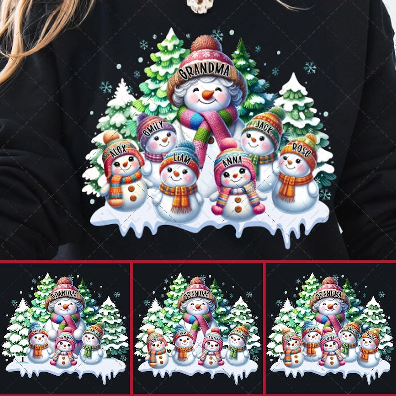 Personalized Grandma Snowman – Custom Cozy Snowman Crewneck – Grandma and Grandkids DTF transfer