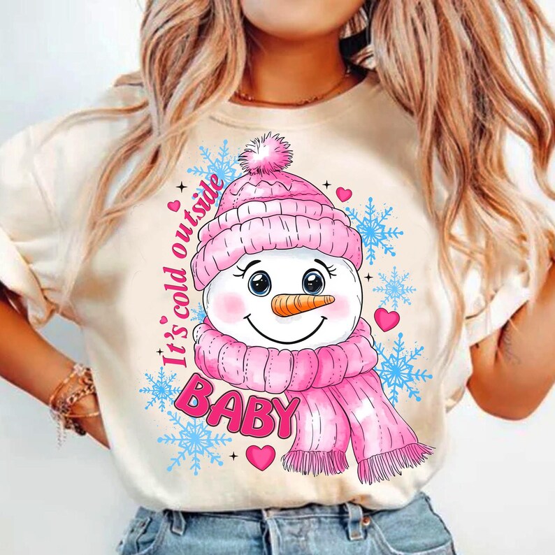 Pink Snowman Christmas – Baby It's Cold Outside – Winter DTF transfer