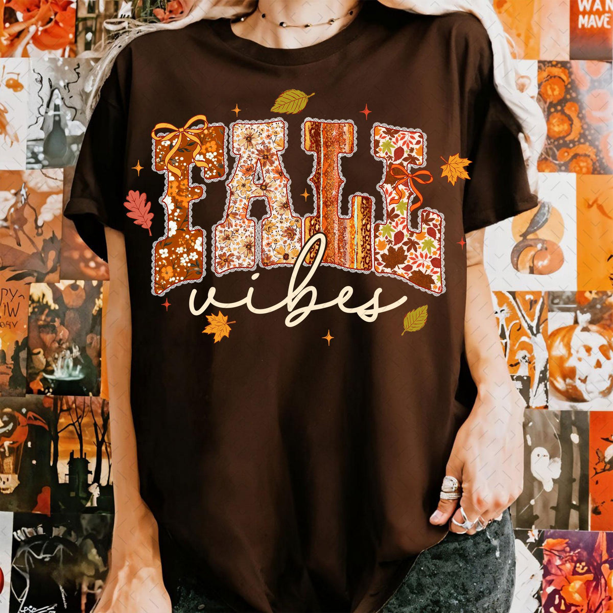 Preppy Fall Vibes Lace – Floral Fall Pumpkin DTF Transfer