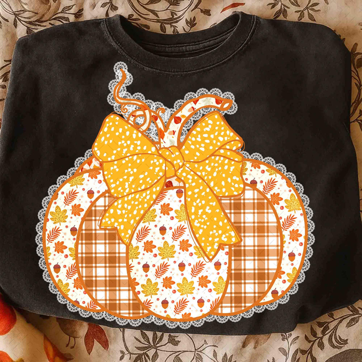 Preppy Floral Fall Pumpkin – Pumpkin Lace DTF Transfer