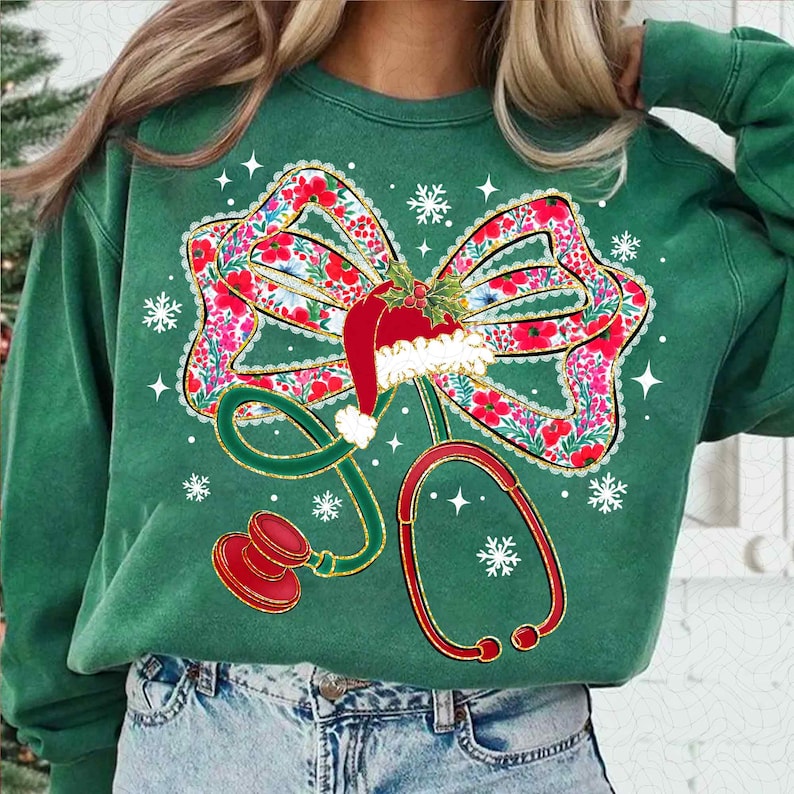 Christmas Stethoscope Nurse – Christmas Floral – Nurse Christmas DTF transfer