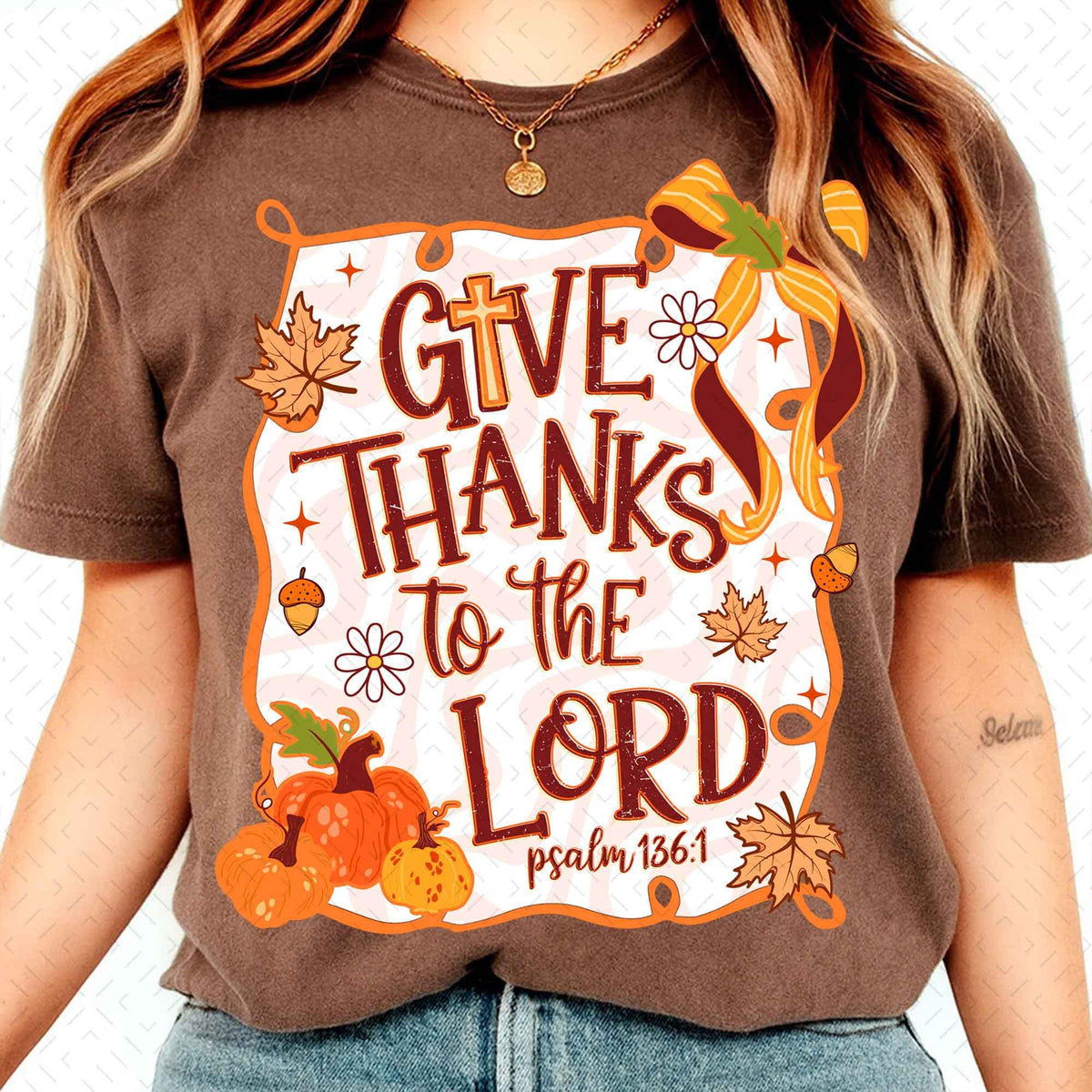 Give thanks to the Lord for he is good – Pumpkin coquette DTF Transfer