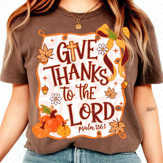 Give thanks to the Lord for he is good – Pumpkin coquette DTF Transfer