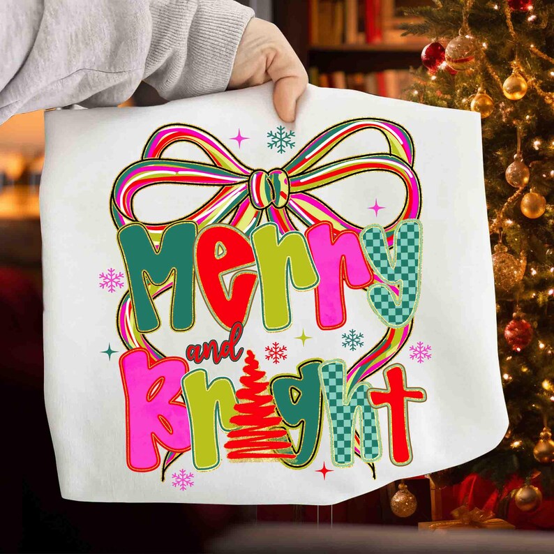Merry and bright – Preppy Merry Christmas – Christmas Coquette DTF transfer