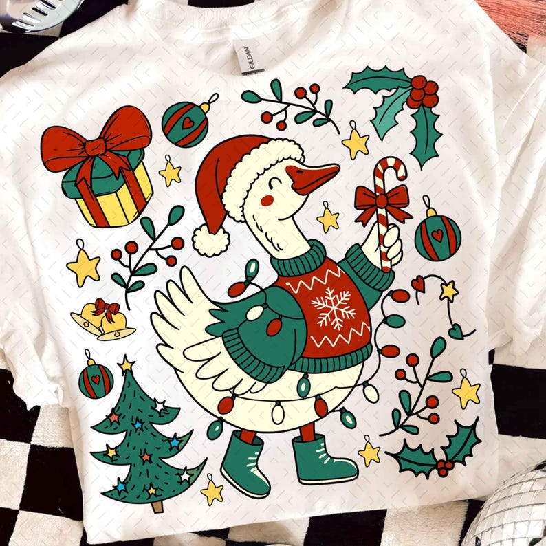 Retro Christmas Goose – Preppy Christmas – Santa Goose DTF transfer
