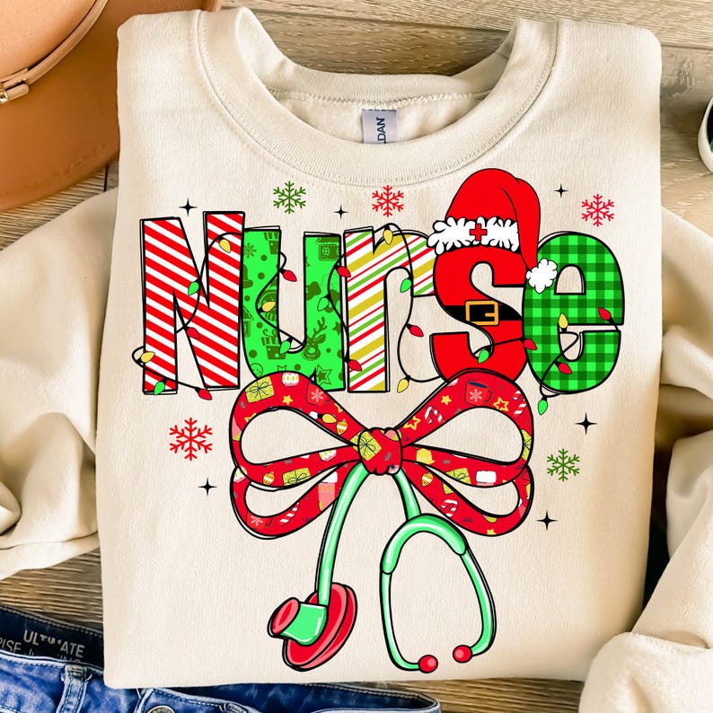 Christmas Nurse Shirt Gift for Christmas Season T shirt Design Christmas Coquette Bow DTF transfer