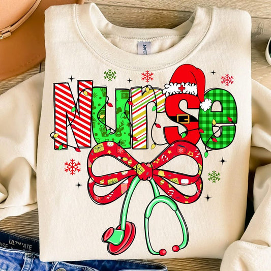 Christmas Nurse Shirt Gift for Christmas Season T shirt Design Christmas Coquette Bow