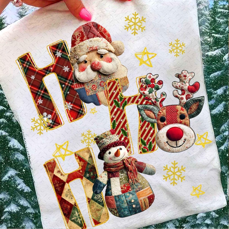 Vintage Christmas – Patchwork Christmas Designs – Ho Ho Ho Christmas DTF transfer
