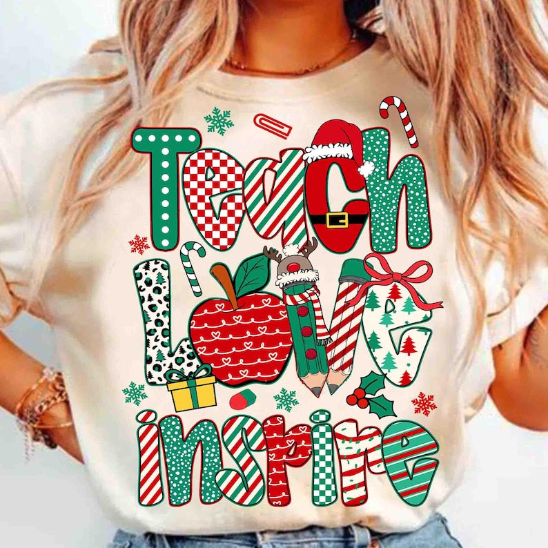 Teacher Christmas – Teach Love Inspire – Christmas DTF transfer