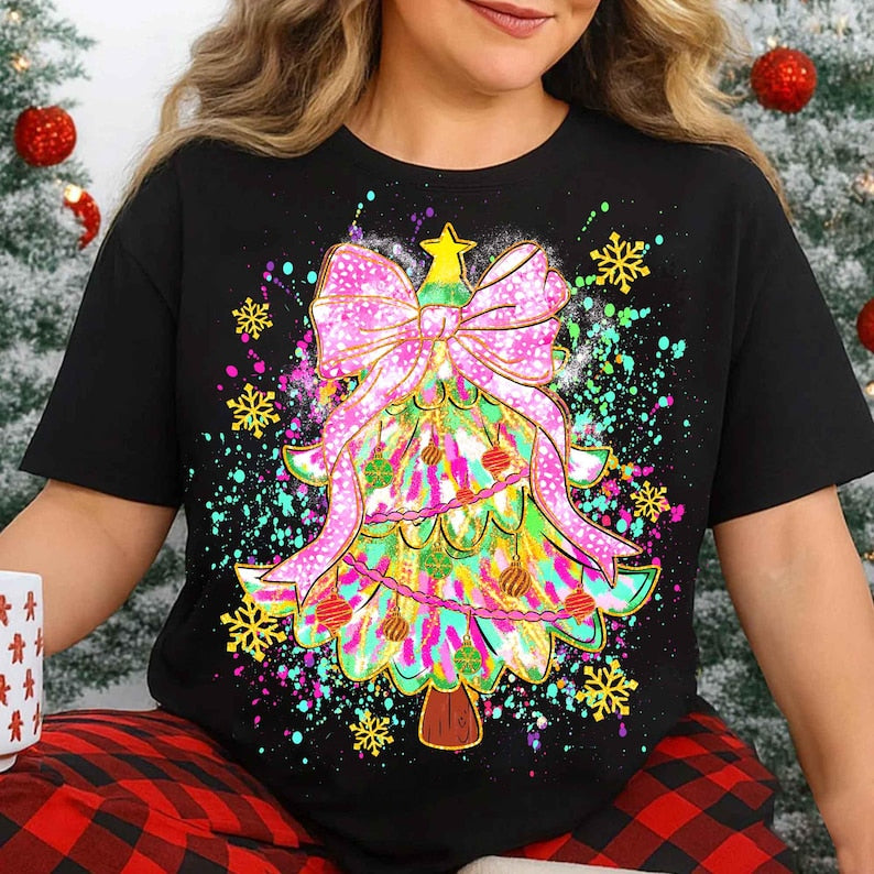 Colorful Glitter Coquette Christmas Tree – Christmas – Holly Jolly DTF transfer