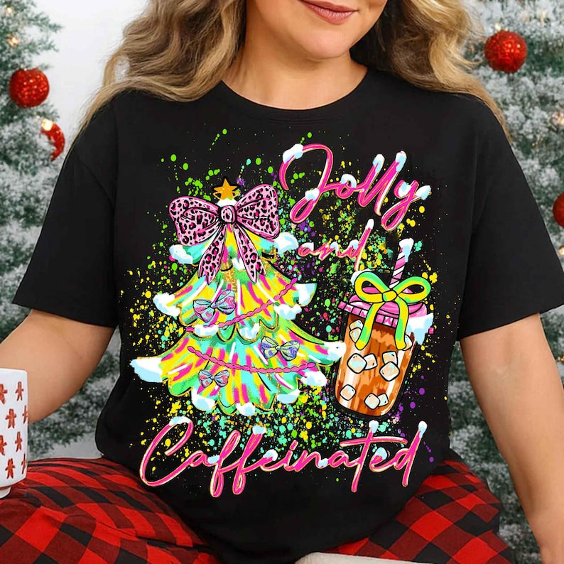 To Be Jolly & Caffeinated – Brushstroke Christmas – Christmas Coffee DTF transfer