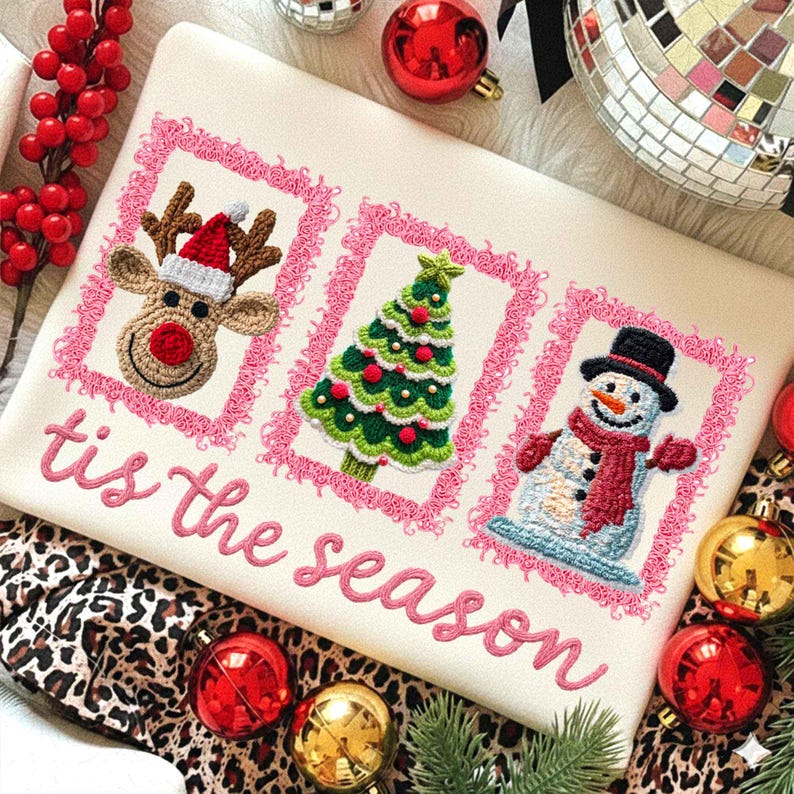 Crochet cute tis the season yarn – Christmas design – preppy reindeer DTF transfer