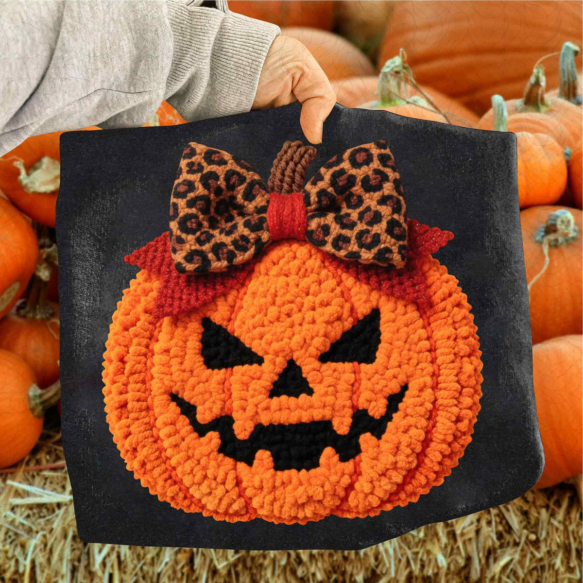 Latch Hook Yarn Crochet pumpkin – Halloween Jack O’ Lantern DTF Transfer