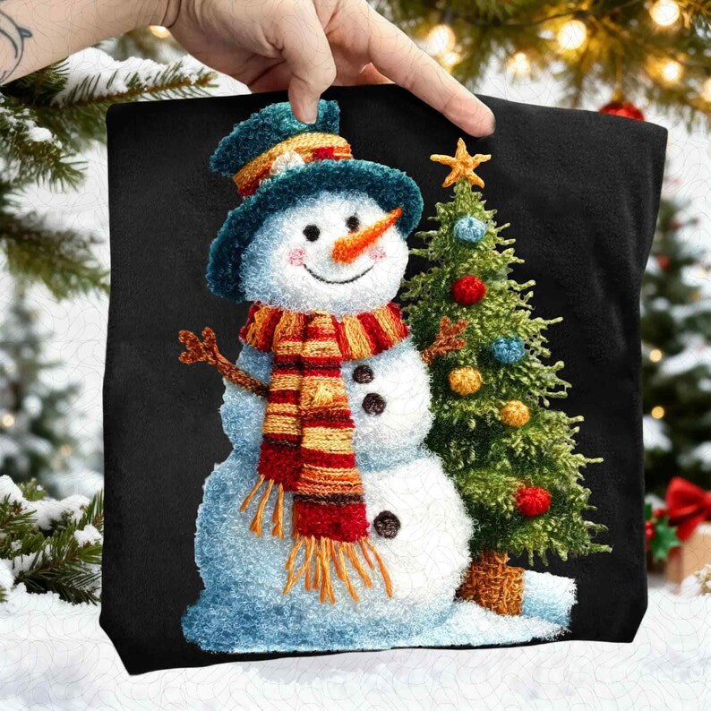 Snowman – Christmas Tree – Latch Hook Yarn Holiday DTF transfer