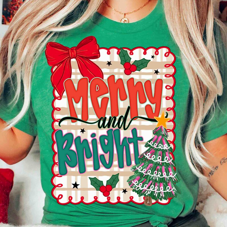 Coquette Merry and Bright – Pink Christmas Tree Bow – Preppy Brushstroke Christmas Girly DTF transfer