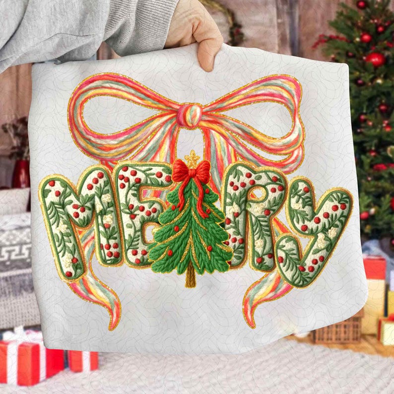 Latch Hook Yarn Crochet Christmas Floral – Preppy Christmas Bow – Checkered Red Plaid DTF transfer