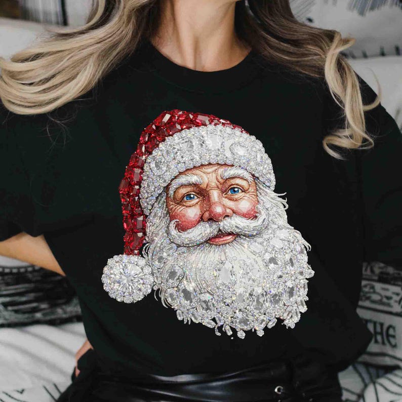 Retro Santa Rhinestone – Crystal Mosaic Holiday – Bling Christmas DTF transfer