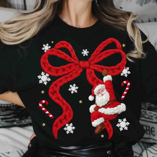 Coquette Merry Christmas Santa – Red Ribbon Yarn Crochet Santa – Latch Hook Christmas