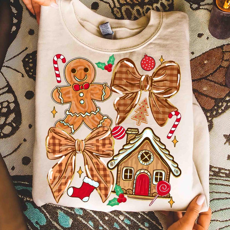 Gingerbread Christmas Coquette – Brushstroke Christmas – Tis the Season DTF transfer