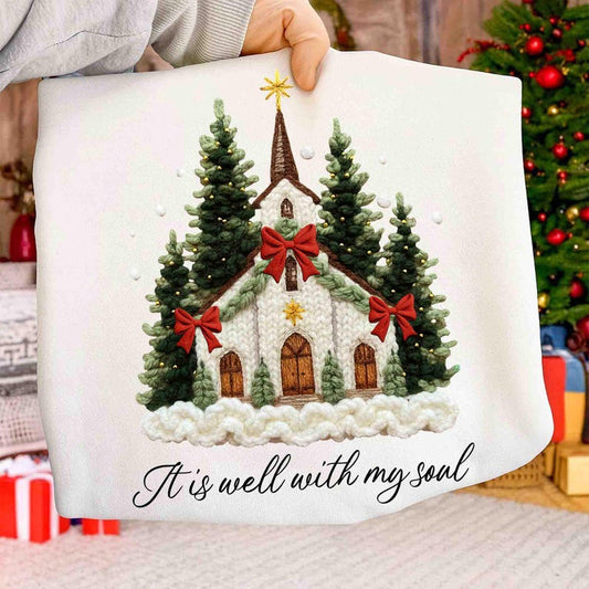 It Is Well With My Soul Latch Yarn Crochet – Christmas Church Scene – Faith Quote
