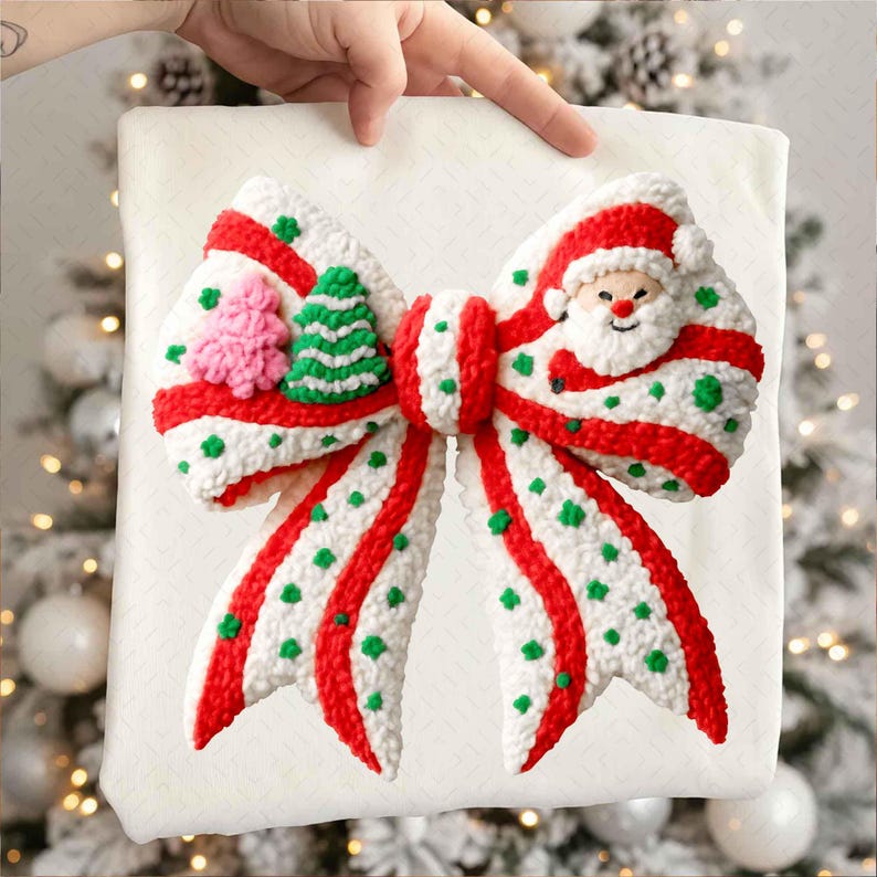 Faux Yarn Christmas Bow – Yarn Tree Cake – Coquette Xmas DTF transfer