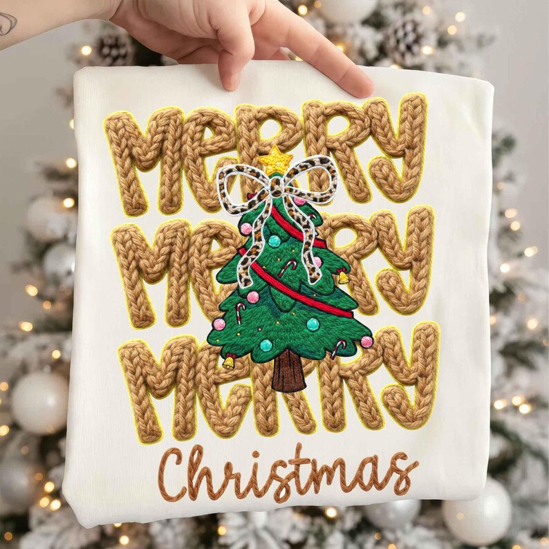 Latch Hook Yarn Crochet Merry Christmas – Coquette Leopard Christmas Bow – Faux Yarn DTF transfer