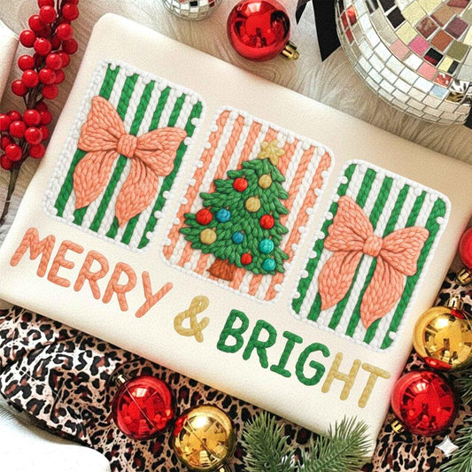 Yarn Merry and bright Christmas Coquette Bow – Retro Christmas – Merry Christmas