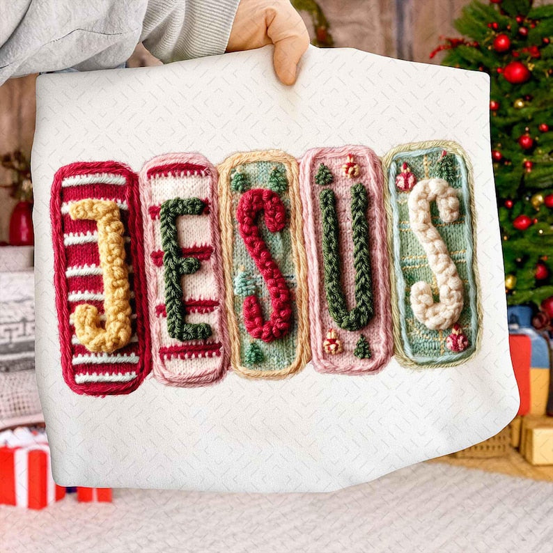 Latch Hook Yarn Crochet Jesus – Christmas Winter Holiday – Merry Christmas Glitter DTF transfer