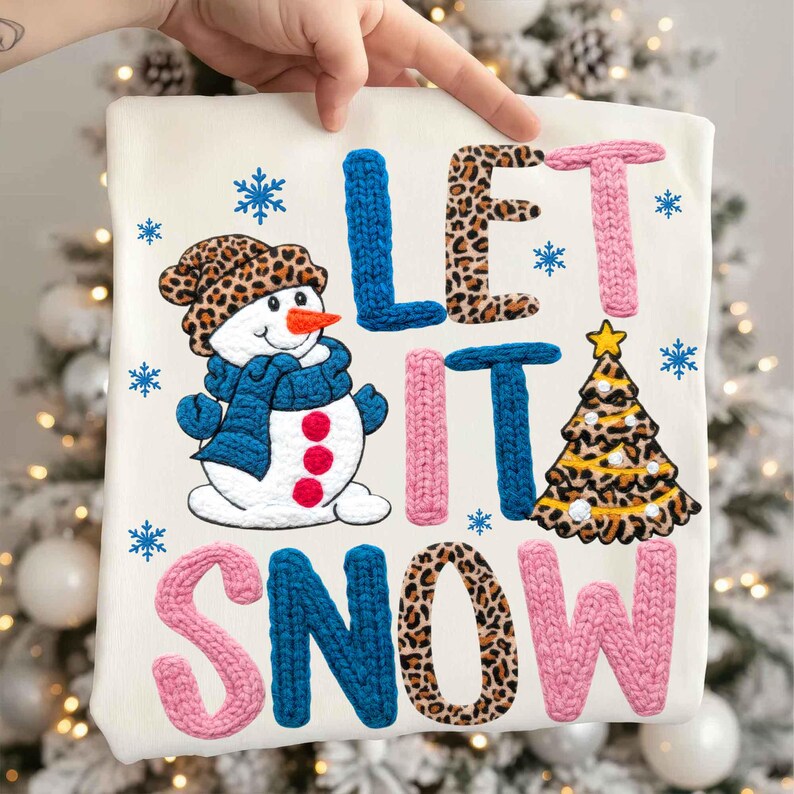 Faux Yarn Let It Snow – Leopard Christmas – Winter Christmas DTF transfer