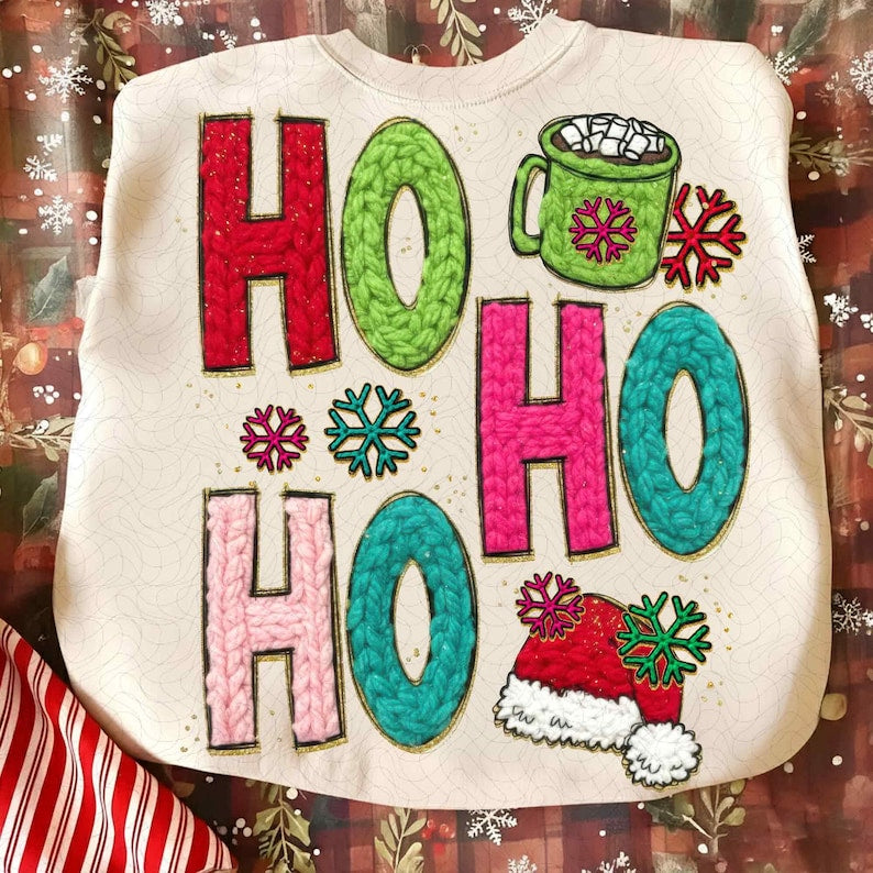 Ho Ho Ho – Faux Yarn Santa Hat – Latch Hook Yarn DTF transfer