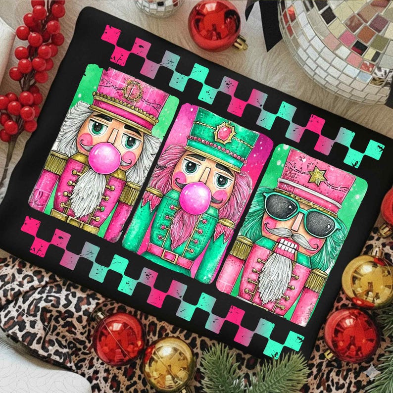 Preppy Brushstroke Glitter Nutcracker – Merry Christmas – Colorful Y’all Are Nuts DTF transfer