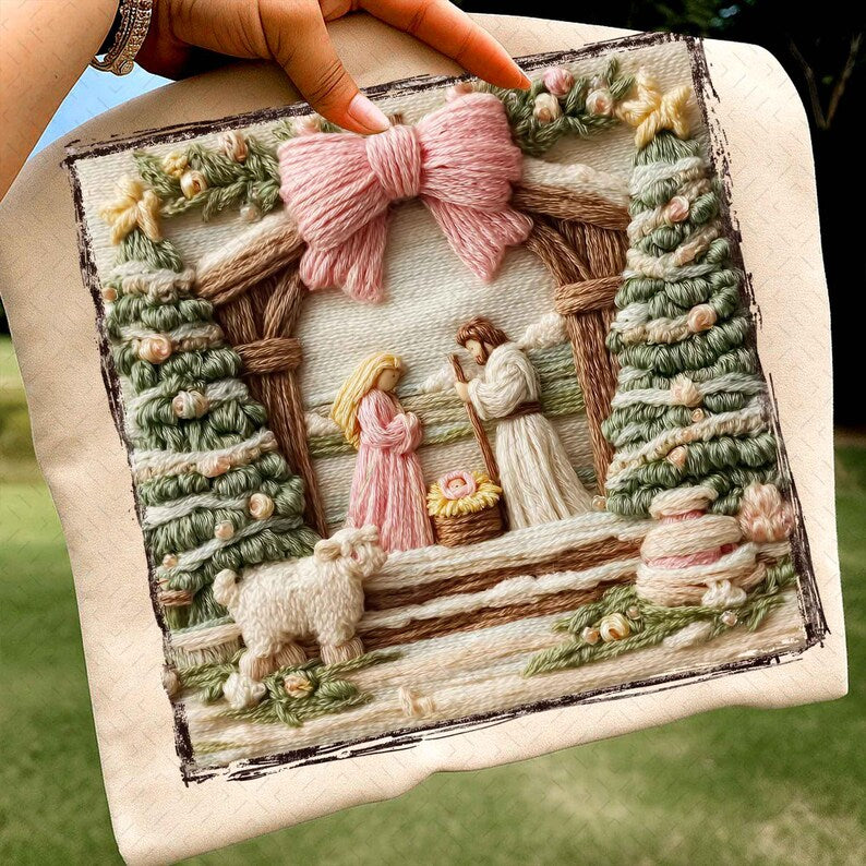Faux Yarn Christian Nativity Scene – Chunky Knit Faith Christmas – Greatest Gift of all DTF transfer