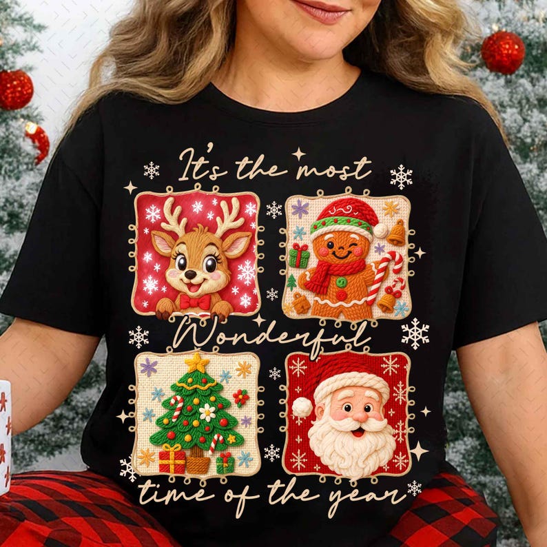 Faux Yarn Merry Christmas – Yarn Christmas Tree – Chunky Knit Coquette Christmas Doodles DTF transfer