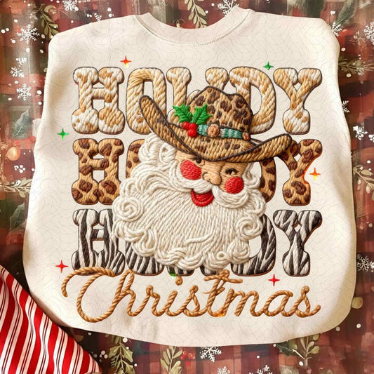 Leopard Howdy Christmas Santa Latch Hook Yarn Crochet – Faux Yarn – Western Christmas