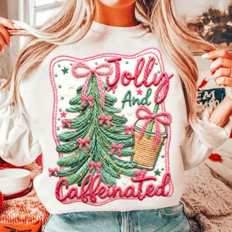 Latch Hook Yarn Jolly and Caffeinated – christmas coquette – christmas DTF transfer