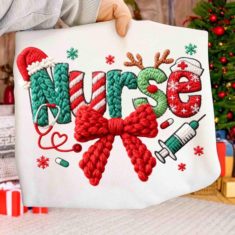 Yarn Crochet Nurse – Nurse Faux Yarn – Nurse stethoscope Christmas Realistic Yarn DTF transfer
