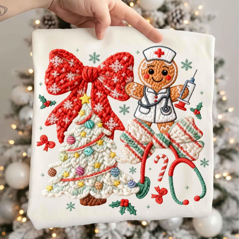 Faux Yarn Nurse Christmas Coquette – Merry Christmas – Nurse DTF transfer