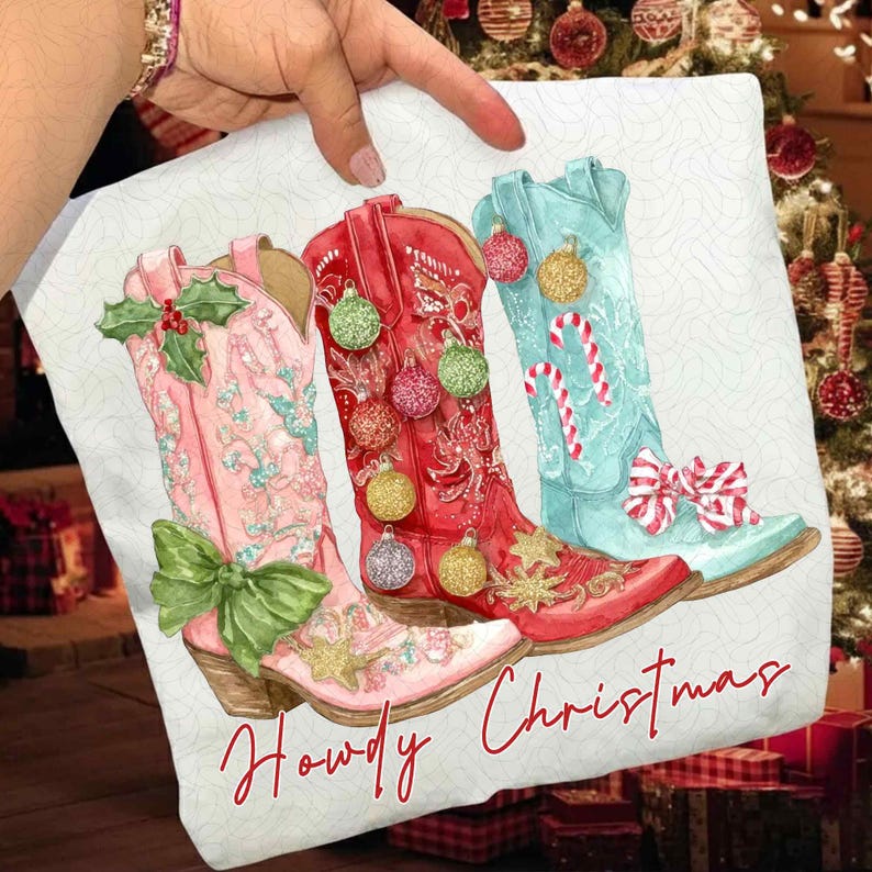 Howdy Christmas watercolor – Western Christmas – Retro Christmas girly DTF transfer