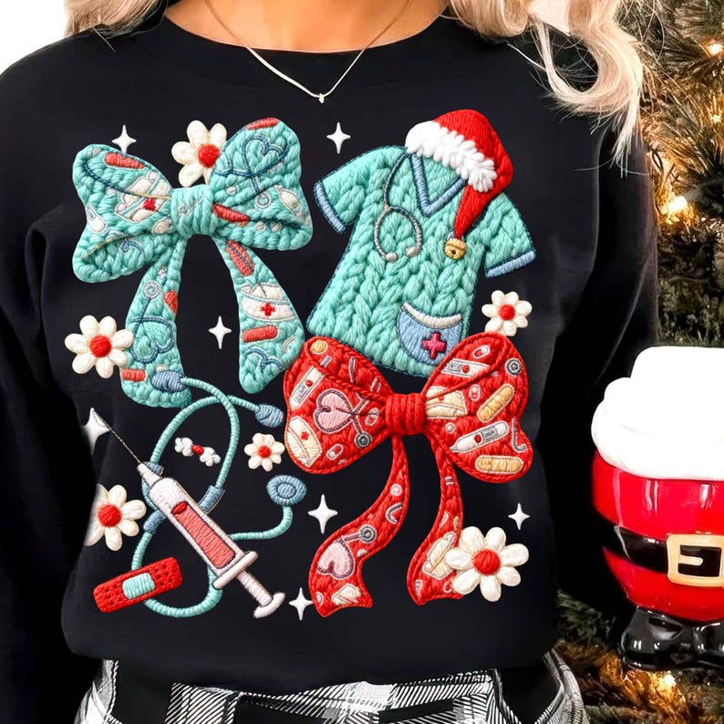 Faux Yarn Nurse Christmas Coquette – Merry Christmas – Nurse DTF transfer