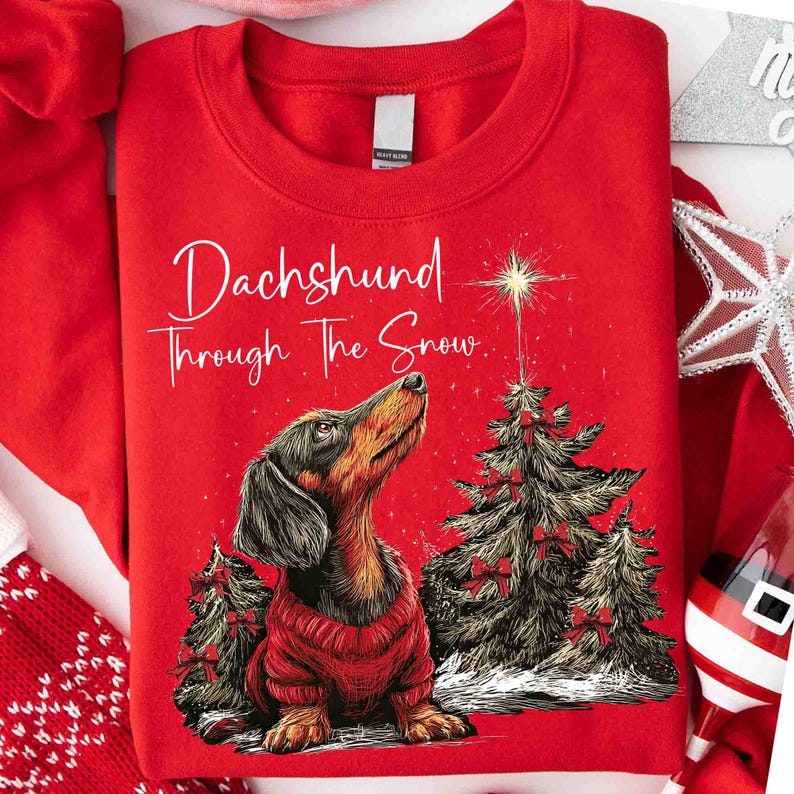 Christmas Dachshund Through The Snow – Christmas Dogs – Christmas Dachshund Shirt Design DTF transfer