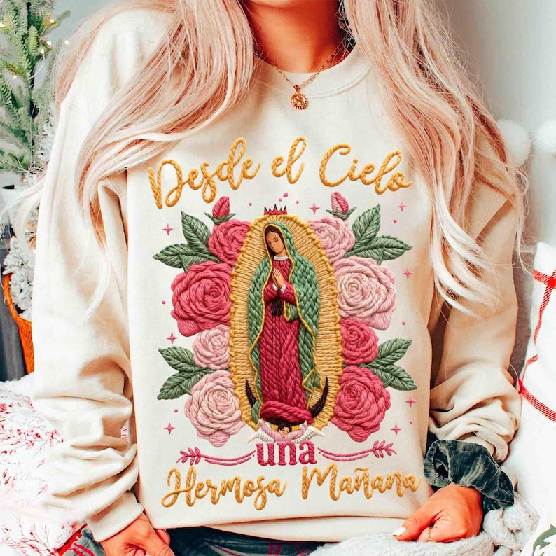 Abuelita and Pan Dulce Season – Faux Yarn Our Lady Of Guadalupe – Nuestra Señora De DTF transfer