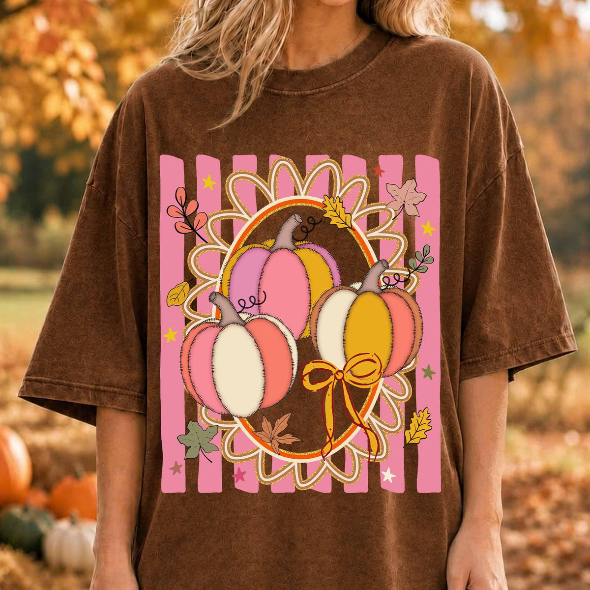 Pink Striped Pumpkin Coquette Bow Fall Design Girly Autumn T- Graphic Thanksgiving DTF Transfer Art DTF Transfer